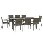 Set da Pranzo Giardino 9pz con Cuscini Nero e Grigio Polyrattan