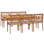 Set da Pranzo Giardino 7pz con Cuscini Legno Massello di Teak