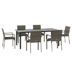 Set da Pranzo Giardino 7pz Nero e Grigio con Cuscini Polyrattan