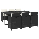 Set da Pranzo da Giardino 7 pz con Cuscini in Polyrattan Nero