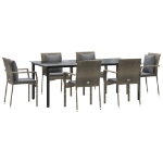 Set da Pranzo Giardino 7pz Nero e Grigio con Cuscini Polyrattan