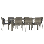 Set da Pranzo da Giardino 9 pz con Cuscini in Polyrattan Grigio