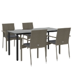 Set da Pranzo Giardino 5pz Nero e Grigio con Cuscini Polyrattan