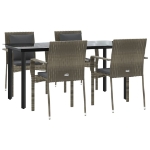 Set da Pranzo Giardino 5pz Nero e Grigio con Cuscini Polyrattan