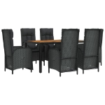 Set da Pranzo da Giardino 7 pz Nero con Cuscini in Polyrattan