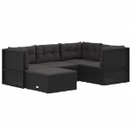 Set Divani da Giardino 5 pz con Cuscini Nero in Polyrattan