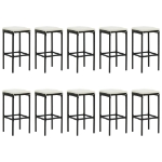 Set Bar da Giardino 11 pz con Cuscini in Polyrattan Nero