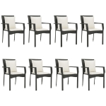 Set da Pranzo da Giardino 9 pz con Cuscini Nero in Polyrattan