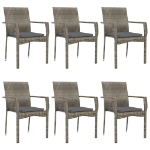 Set da Pranzo Giardino 7pz Nero e Grigio con Cuscini Polyrattan