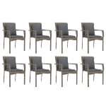 Set da Pranzo da Giardino 9 pz con Cuscini in Polyrattan Grigio
