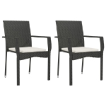 Set da Pranzo da Giardino 3 pz con Cuscini Nero in Polyrattan