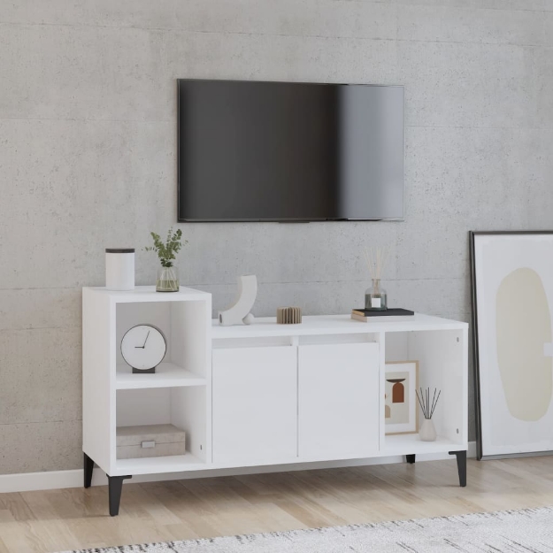 MiCasa Italia. Mobile Porta TV Bianco Lucido 100x35x55 cm in Legno  Multistrato