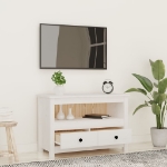 Mobile Porta TV Bianco 79x35x52 cm in Legno Massello di Pino