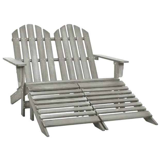 Sedia 2 Posti Adirondack con Ottomana in Abete Massello Grigio