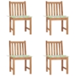 Sedie da Giardino 4 pz con Cuscini in Legno Massello di Teak