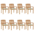 Sedie da Giardino Impilabili 8 pz con Cuscini Massello di Teak