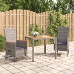 Set da Pranzo da Giardino 3 pz con Cuscini in Polyrattan Grigio