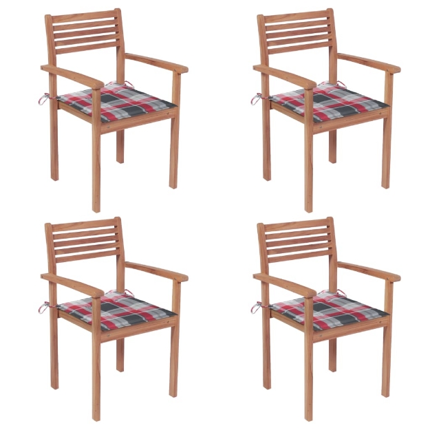 Sedie Giardino 4 pz e Cuscini Motivo a Foglie Massello di Teak
