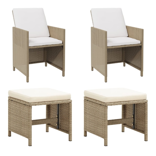 Sedie da Giardino con Sgabelli 2 pz in Polyrattan Beige