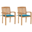 Sedie da Giardino 2 pz con Cuscini Blu Massello di Teak