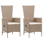 Sedie da Esterno 2 pz con Cuscini in Polyrattan Beige