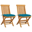 Sedie da Giardino 2 pz con Cuscini Azzurro in Massello di Teak