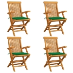 Sedie da Giardino con Cuscini Verdi 4 pz Massello di Teak