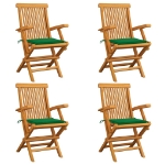 Sedie da Giardino con Cuscini Verdi 4 pz Massello di Teak