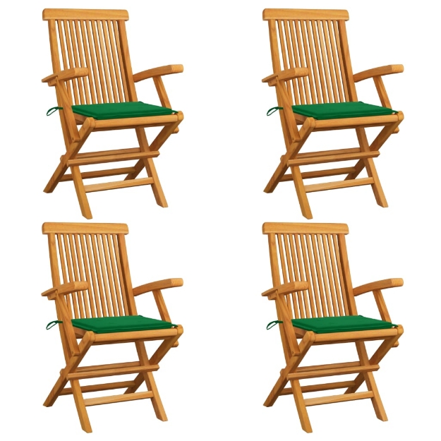 Sedie da Giardino con Cuscini Verdi 4 pz Massello di Teak