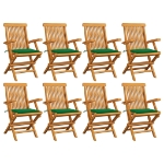 Sedie da Giardino con Cuscini Verdi 8 pz in Massello di Teak