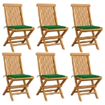 Sedie da Giardino con Cuscini Verdi 6 pz in Massello di Teak