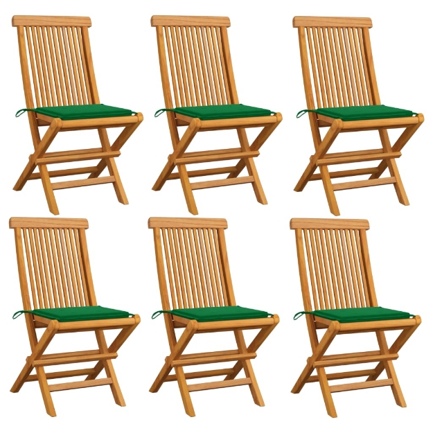 Sedie da Giardino con Cuscini Verdi 6 pz in Massello di Teak