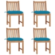 Sedie da Giardino 4 pz con Cuscini in Legno Massello di Teak