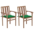 Sedie da Giardino 2 pz con Cuscini Verdi Massello di Teak
