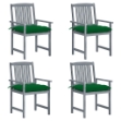 Sedie da Giardino con Cuscini 4 pz in Massello di Acacia Grigio