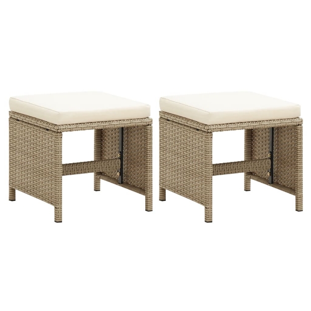 Sgabelli da Giardino 2 pz con Cuscini in Polyrattan Beige