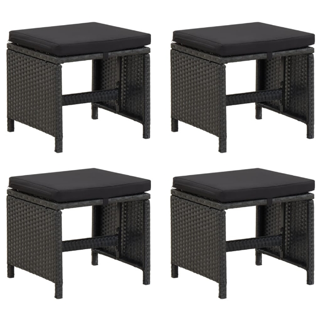 Sgabelli da Giardino 4 pz con Cuscini in Polyrattan Nero