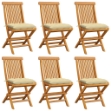 Sedie da Giardino con Cuscini Crema 6 pz in Massello di Teak