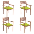 Sedie Giardino 4 pz e Cuscini Verde Brillante Massello di Teak