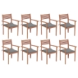 Sedie da Giardino Impilabili 8 pz con Cuscini Massello di Teak
