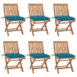 Sedie da Giardino Pieghevoli con Cuscini 6 pz Massello di Teak
