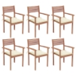 Sedie da Giardino Impilabili con Cuscini 6 pz Massello di Teak