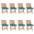 Sedie da Giardino Pieghevoli con Cuscini 8 pz Massello di Teak