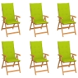 Sedie Giardino 6 pz e Cuscini Verde Brillante Massello di Teak