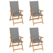 Sedie da Giardino 4 pz con Cuscini Grigi Massello di Teak
