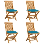 Sedie da Giardino con Cuscini Azzurro 4 pz in Massello di Teak