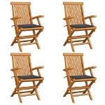 Sedie da Giardino con Cuscini Antracite 4 pz Massello di Teak