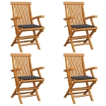 Sedie da Giardino con Cuscini Antracite 4 pz Massello di Teak