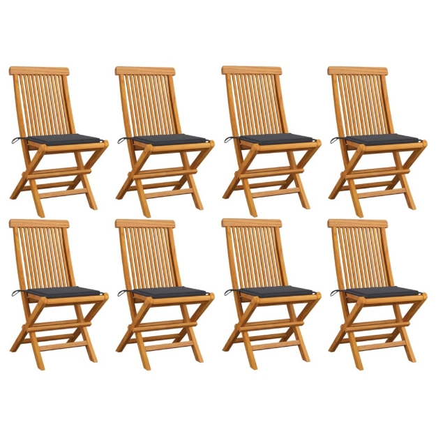 Sedie da Giardino con Cuscini Antracite 8 pz Massello di Teak