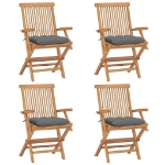 Sedie da Giardino con Cuscini Grigi 4 pz Massello di Teak